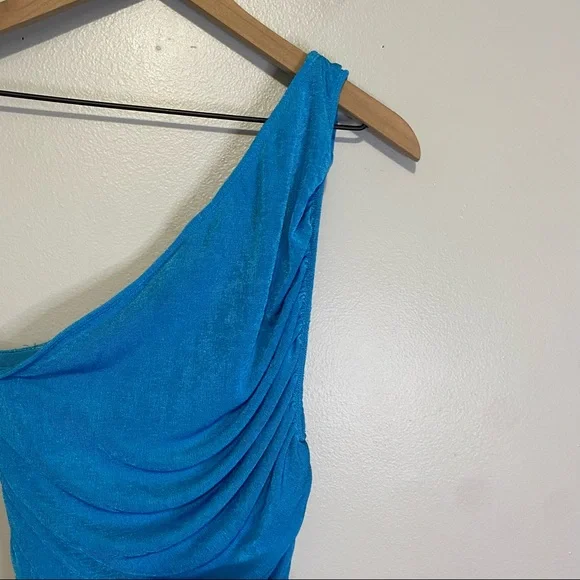 Lioness NWT The Goddess Mini Ruched Dress Womens S One Shoulder Blue New Short - Picture 6 of 8